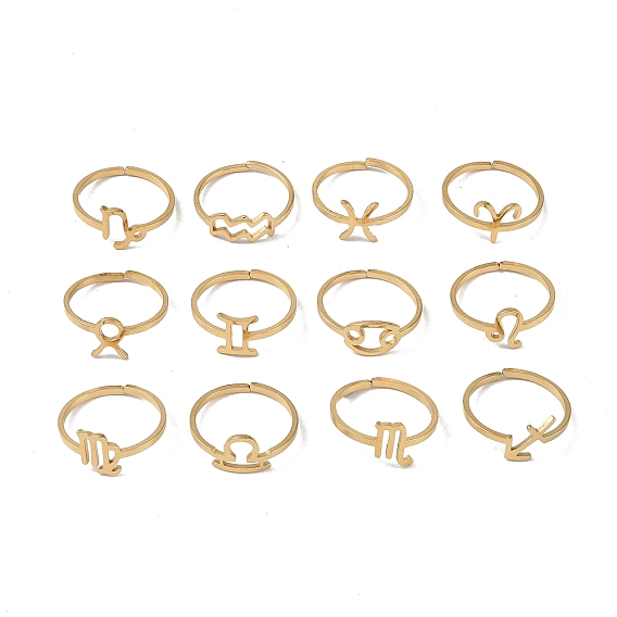 12 шт. 304 регулируемое кольцо для пальца из нержавеющей стали, Открытые женские манжеты «Двенадцать созвездий»
