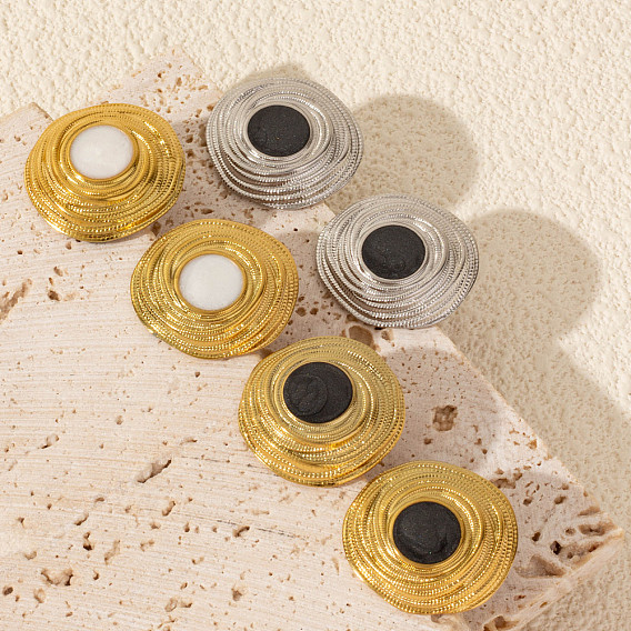 304 плоские круглые серьги-гвоздики из нержавеющей стали, с эмалью