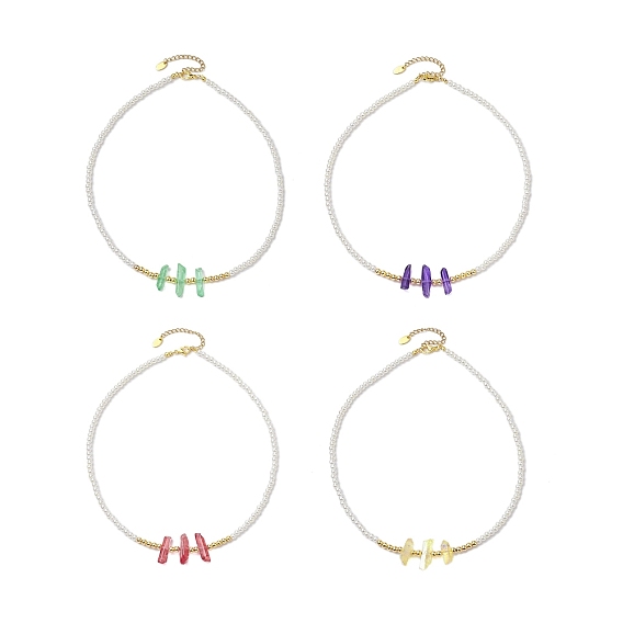 4Pcs 4 Styles ABS Plastic Imitation Pearl Beaded Necklaces, Natural Quartz Crystal Points Bead Necklaces, Dyed