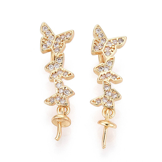 Латунный микро-паве кубический кубик циркония жемчужина, бабочка, за половину пробурено бисера
