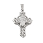 Brass Micro Pave Clear Cubic Zirconia Pendants, Twisted Cross with Hamsa Hand Charms