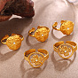 304 Stainless Steel Rhinestone Cuff Open Rings, Golden