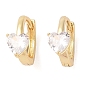 Brass with Clear Cubic Zirconia Hoop Earring, Heart