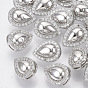 Brass Shank Buttons, with Micro Pave Cubic Zirconia, Teardrop, Clear