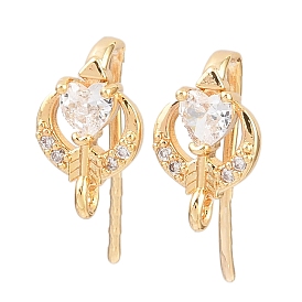 Серьги-крючки в форме сердца из латуни с микропаве из прозрачных кубических цирконий, долговечный, без никеля , с петлей