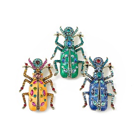 Beetles Enamel Pin with Rhinestone, Antique Golden Alloy Badge for Backpack Clothes
