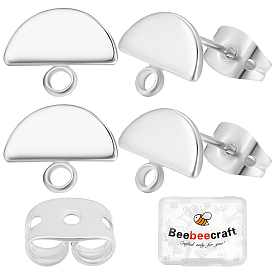 20Pcs Brass Stud Earring Findings, with Loop, Half Round, 20Pcs Brass Friction Ear Nuts