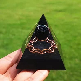Orgonite Pyramid Resin Energy Generators, Natural Obsidian Round Inside for Home Office Desk Decoration