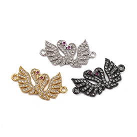 Rack Plating Brass Micro Pave Cubic Zirconia Couple Swan Connector Charms, Cadmium Free & Lead Free, Long-Lasting Plated