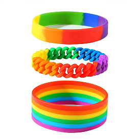 Rainbow Color Pride Flag Silicone Wristband Bracelet, Cord Bracelet for Women