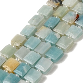 Natural Flower Amazonite Beads Strands, Square, with Seed Beads