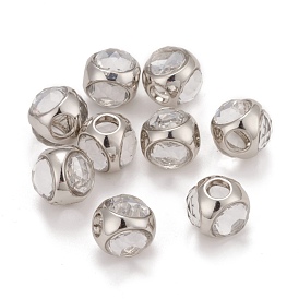 Brass Micro Pave Clear Cubic Zirconia Beads, Large Hole Beads, Cadmium Free & Nickel Free & Lead Free, Round