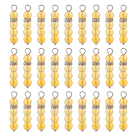 40Подвески из натурального цитрина шт., круглая подвеска с латунными кристаллами и стразами платинового оттенка