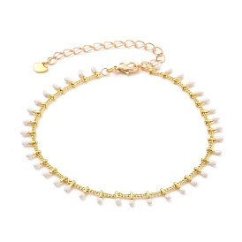 Brass Enamel Charm Bracelets, with Curb Chains and Lobster Claw Clasps, White