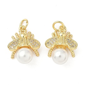Латунные микро проложить кубического циркония подвески, Пчелы, с ABS имитации жемчуга, без свинца и без кадмия, стойки покрытие, долговечный, с целью перехода в кольце