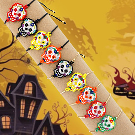 Браслеты из стеклянных бусин с черепами на Хэллоуин для женщин и мужчин