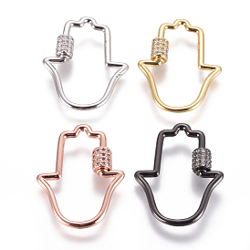 Латунные микропаве, кубический цирконий, винт, карабин, подвески с замком, для изготовления ожерелий, hamsa рука / рука fatima / рука miriam