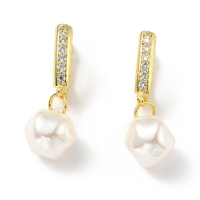 Boucles d'oreilles créoles pendantes en perles de plastique avec zircone cubique transparente, bijoux en laiton pour femmes, sans plomb et sans cadmium et sans nickel