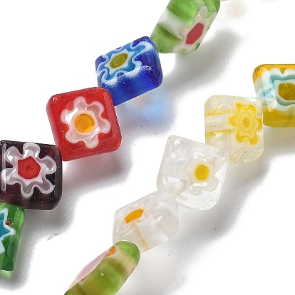 Handmade millefiori lampwork beads strands, ромб