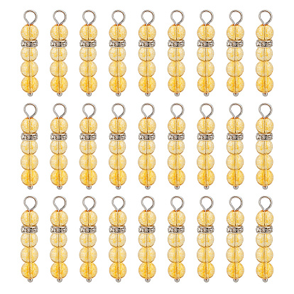 40Подвески из натурального цитрина шт., круглая подвеска с латунными кристаллами и стразами платинового оттенка