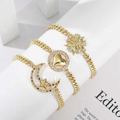 Латунные браслеты с микропаве из чистого кубического циркония, кубинская цепочка ювелирные изделия для женщин, реальный 18 k позолоченный