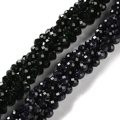 Синтетический синий авантюрин бисер нитей, граненые, круглые