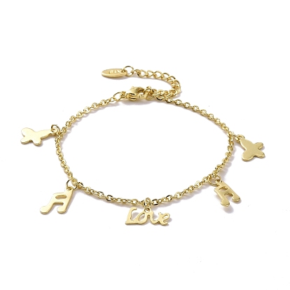 201 Stainless Steel Butterfly & Music Note & Word Love Charms Bracelet with 304 Stainless Steel Chains for Women