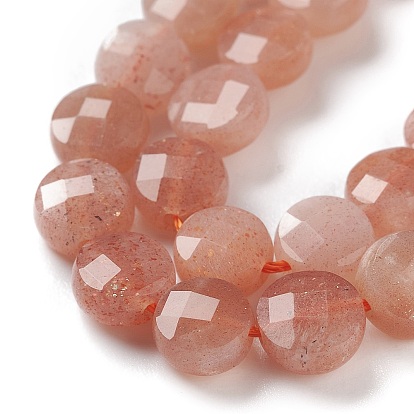 Natural Sunstone Graduated Beads Strands, Faceted, Flat Round