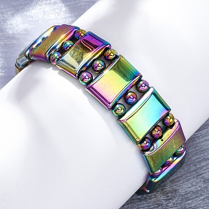 Гальванизированные синтетические немагнитные гематитовые бусины эластичные браслеты для мужчин и женщин, прямоугольные, с покрытием цвета радуги