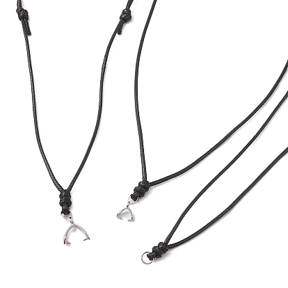 3Pcs 3 Styles Adjustable Waxed Polyester Cord Necklaces Making, with Brass Findings, Platinum