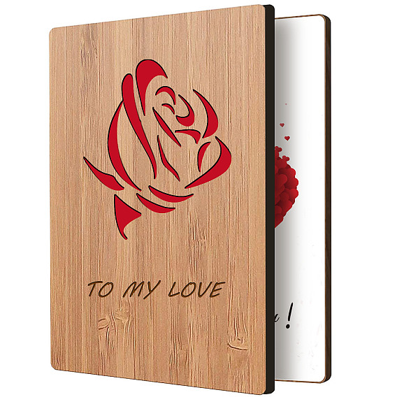 Бамбуковая открытка и бумажный конверт с бантом, прямоугольник с полым узором