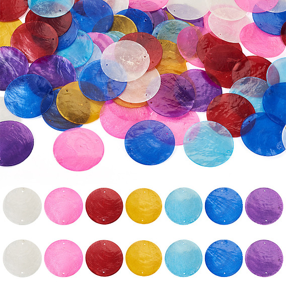 70 шт. 7 цвета натуральные звенья из ракушки капиз, подвески для дисковых соединителей, окрашенная и подогревом