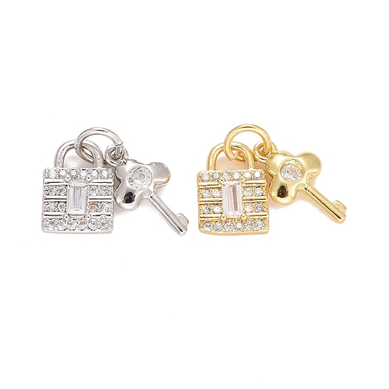 Подвески из кубического циркония с покрытием из латуни, с прыжковых колец, долговечный, без свинца и без кадмия, Замок и ключ
