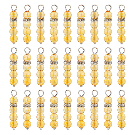 40Подвески из натурального цитрина шт., круглая подвеска с латунными кристаллами и стразами платинового оттенка