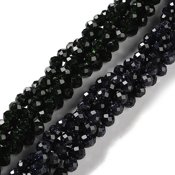 Синтетический синий авантюрин бисер нитей, граненые, круглые