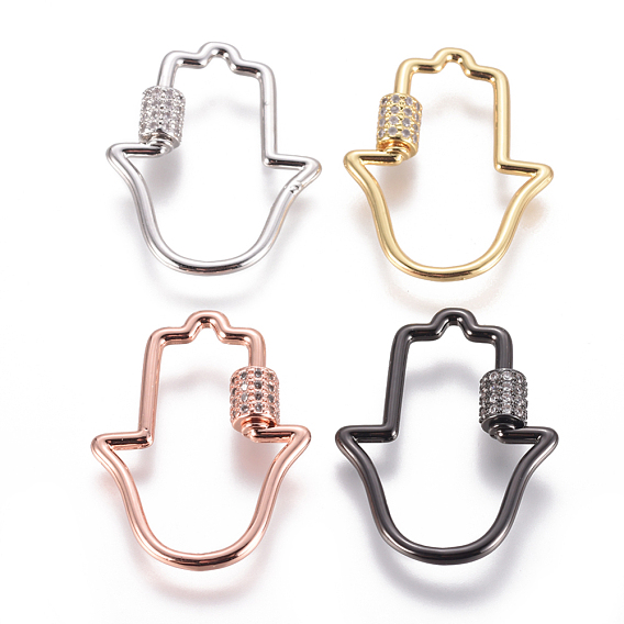 Латунные микропаве, кубический цирконий, винт, карабин, подвески с замком, для изготовления ожерелий, hamsa рука / рука fatima / рука miriam