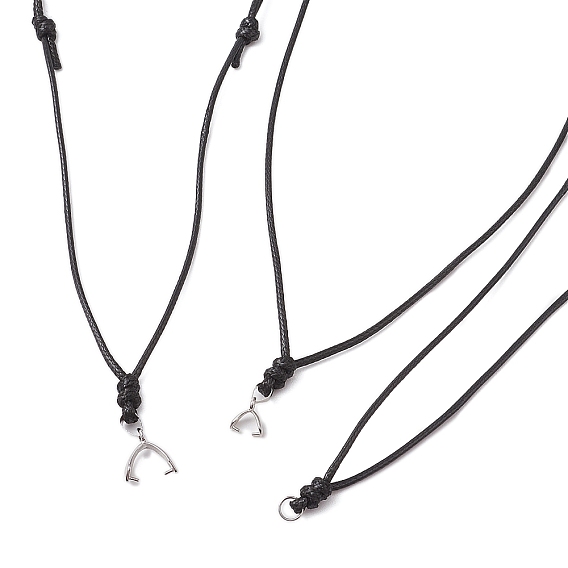 3Pcs 3 Styles Adjustable Waxed Polyester Cord Necklaces Making, with Brass Findings, Platinum