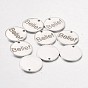 201 Stainless Steel Pendants, Inspirational Message Pendants, Flat Round with Word, 15x1mm, Hole: 1.3mm