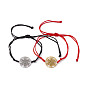 304 Stainless Steel Hollow Out Flat Round Link Bracelets, Nylon Cord Braided Cord Bracelets for Women