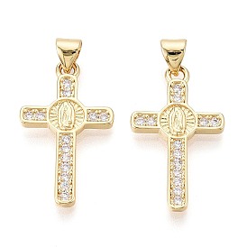 Религиозные латунные подвески с микропаве из прозрачного кубического циркония, крест с амулетами девы марии