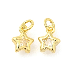 Rack Plating Brass Micro Pave Cubic Zirconia Chamrs, Long-Lasting Plated, Lead Free & Cadmium Free, Star