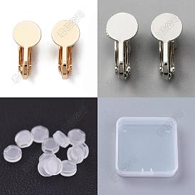 20pcs 2 couleurs clips en laiton sur boucles d'oreilles, montures de boucles d'oreilles rondes plates, avec coussinets en plastique 20pcs