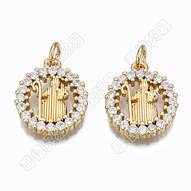 5Pcs Brass Micro Pave Clear Cubic Zirconia Pendants, with Jump Rings, Nickel Free, Ring with Human