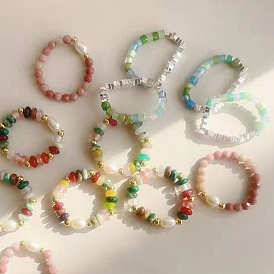 Кольца-растяжки из латуни, натурального пресноводного жемчуга и драгоценных камней