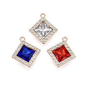 Alloy Glass Pendants, with Rhinestone, Cadmium Free & Lead Free, Rhombus Charms