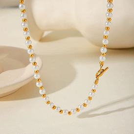 Европейские 5.7мм круглые искусственные жемчужины и бусины из нержавеющей стали для женщин, золотые