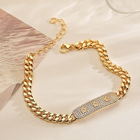 Brass Micro Pave Cubic Zirconia Link Bracelets, Cuban Link Chain Jewelry for Women, Real 18K Gold Plated