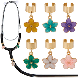 6 шт 6 цвета сплав эмаль стетоскоп подвеска украшения, цветок, с 304 фурнитурой из нержавеющей стали, золотые