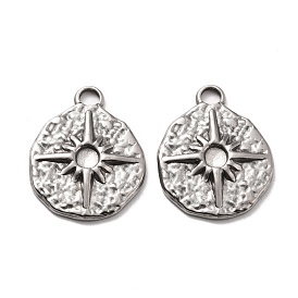304 Stainless Steel Pendants Rhinestone Settings, Flat Round with Star