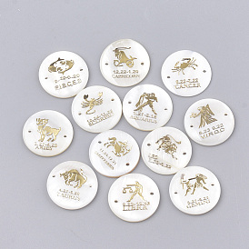 Freshwater Shell Links/Connectors, with Brass Findings, Flat Round with Constellation